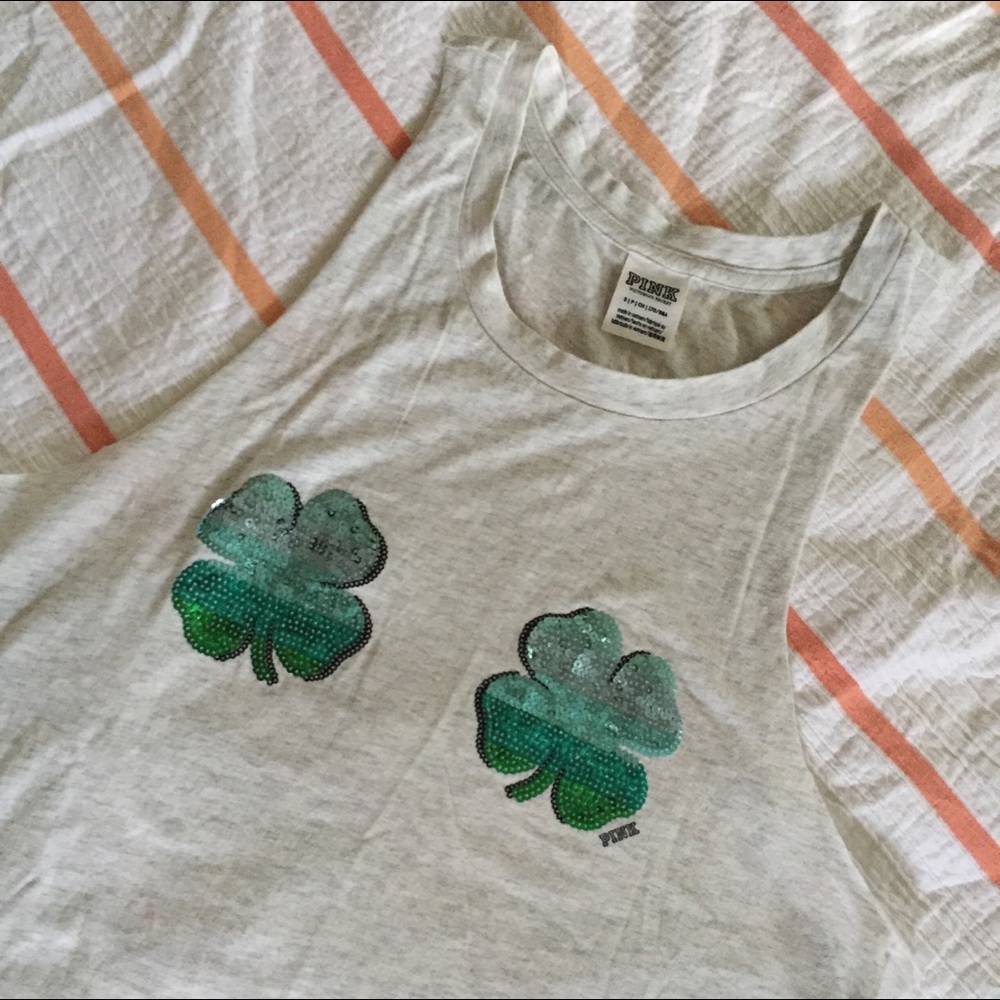PINK sequin shamrock tank, sz S